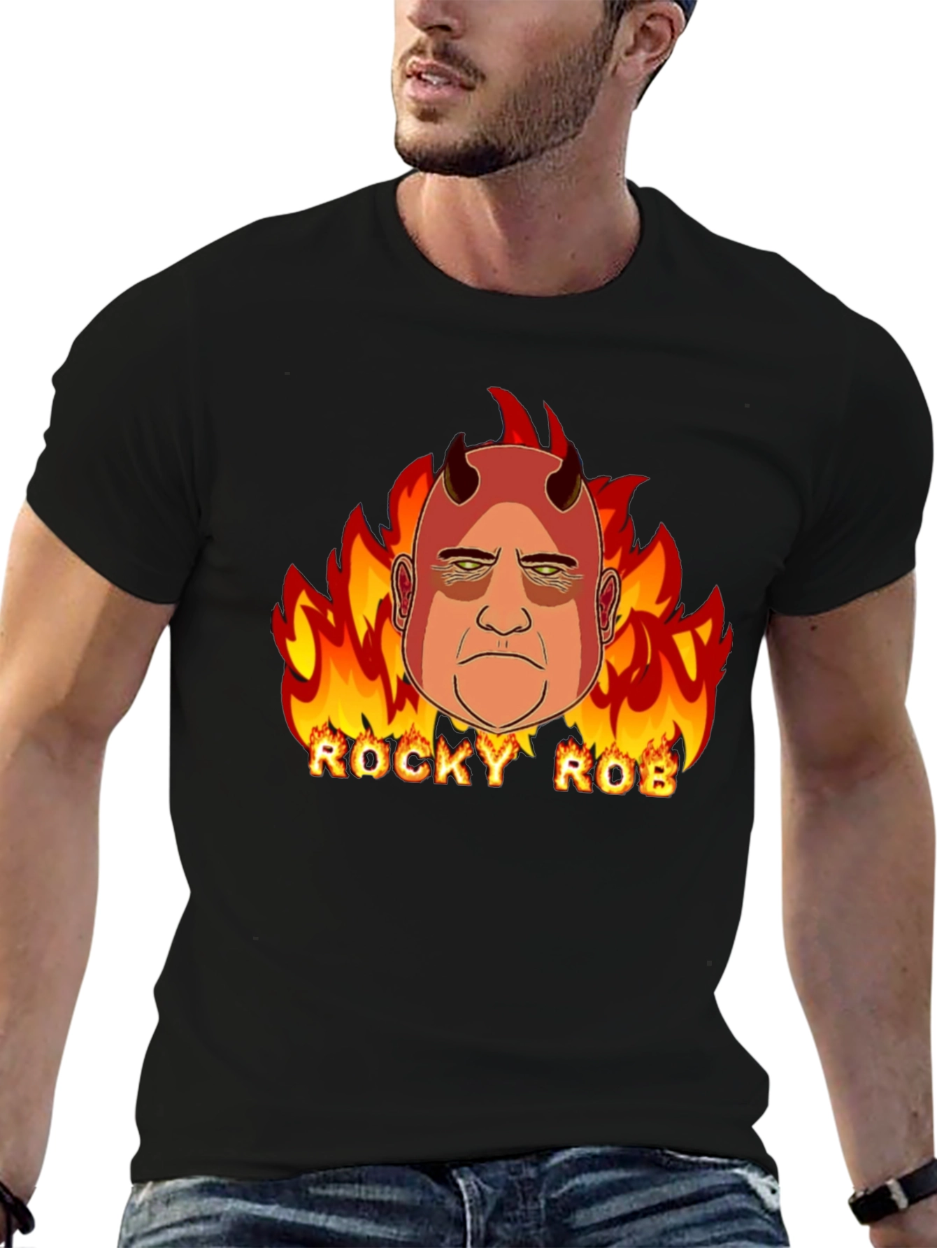 Rocky Rob Devil Flame Graphic Black T-Shirt