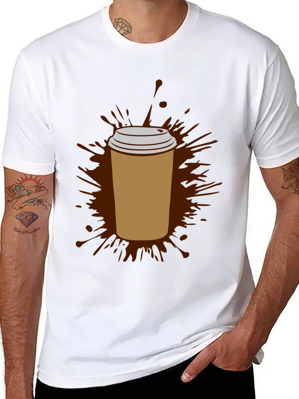 Coffee Splash Graphic Tee - Black Cotton Comfort