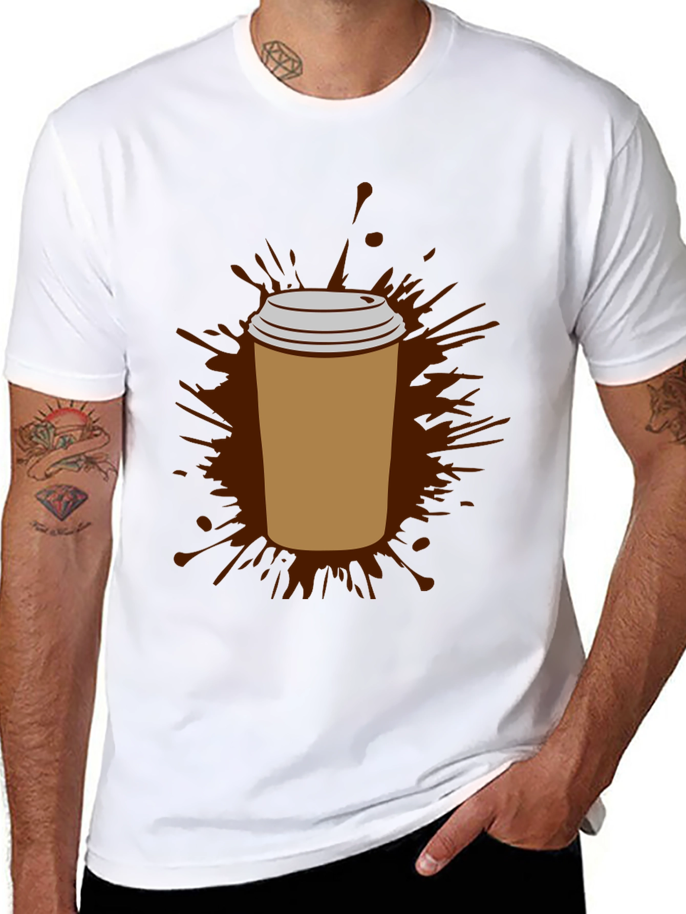 Coffee Splash Graphic Tee - Black Cotton Comfort