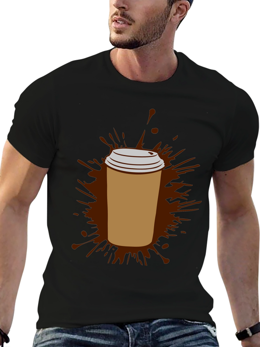 Coffee Splash Graphic Tee - Black Cotton Comfort