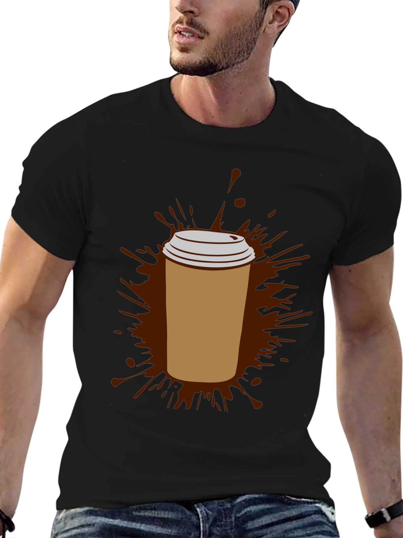 Coffee Splash Graphic Tee - Black Cotton Comfort