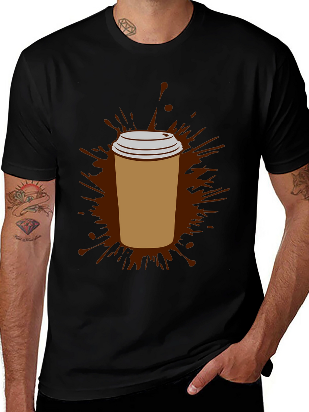 Coffee Splash Graphic Tee - Black Cotton Comfort