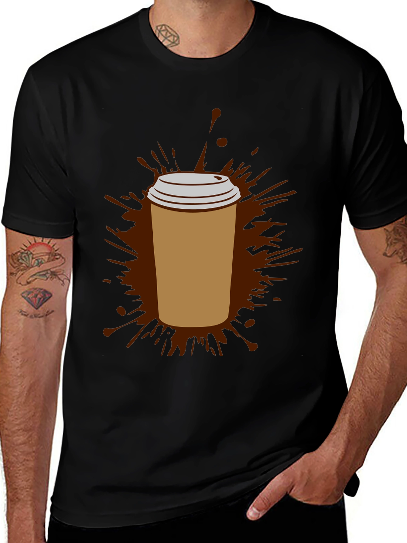 Coffee Splash Graphic Tee - Black Cotton Comfort