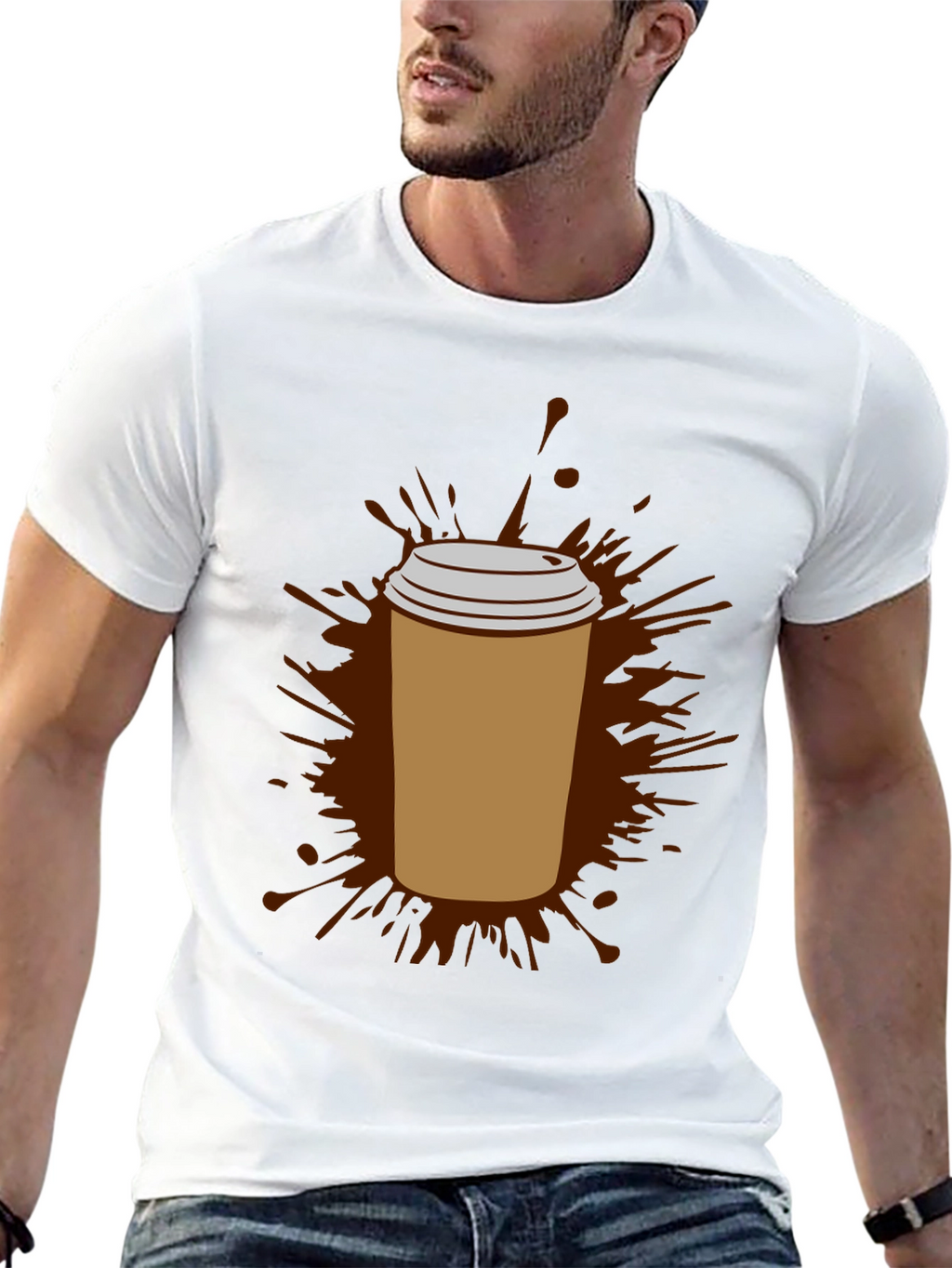 Coffee Splash Graphic Tee - Black Cotton Comfort
