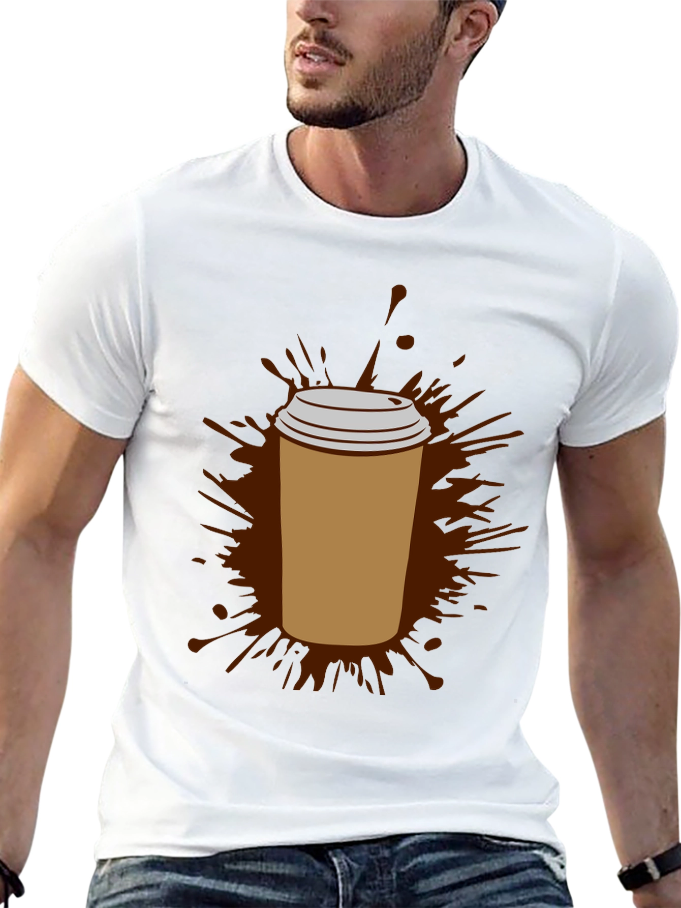 Coffee Splash Graphic Tee - Black Cotton Comfort