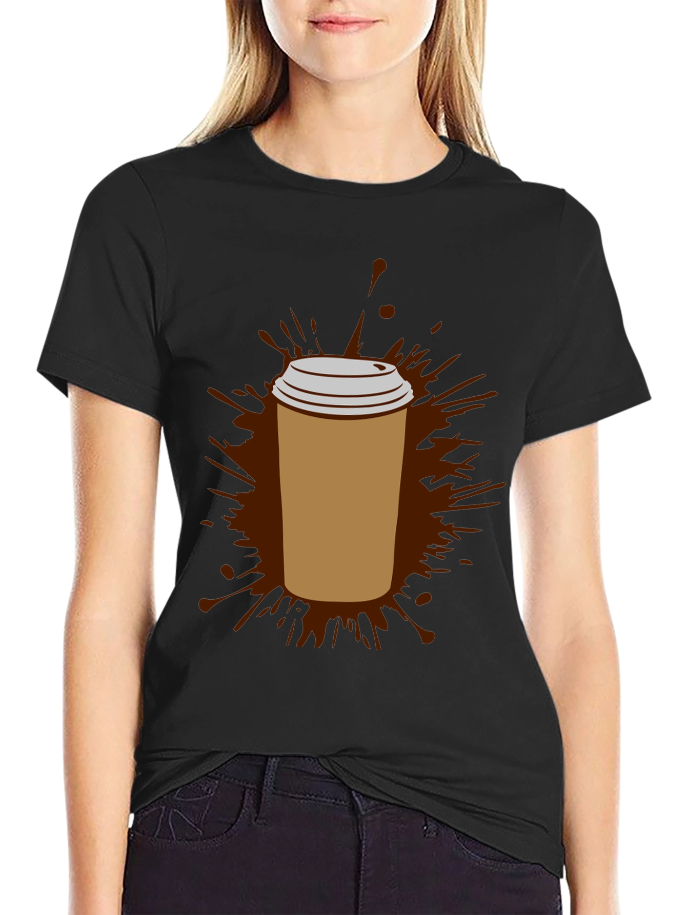 Coffee Splash Graphic Tee - Black Cotton Comfort
