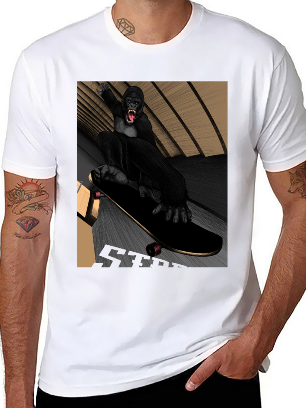 Skateboarding Gorilla Graphic Tee - Black T-Shirt