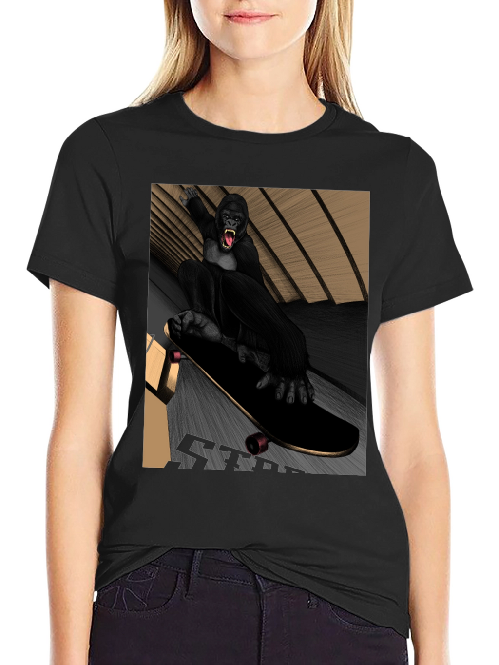 Skateboarding Gorilla Graphic Tee - Black T-Shirt
