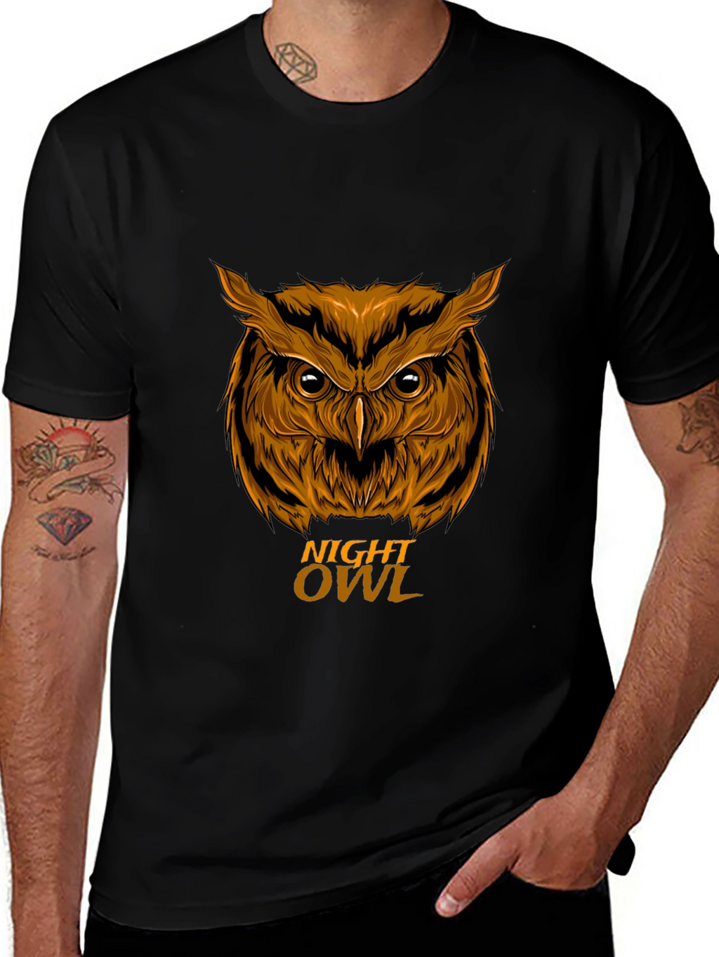 Night Owl Graphic Print Mens Black T-Shirt