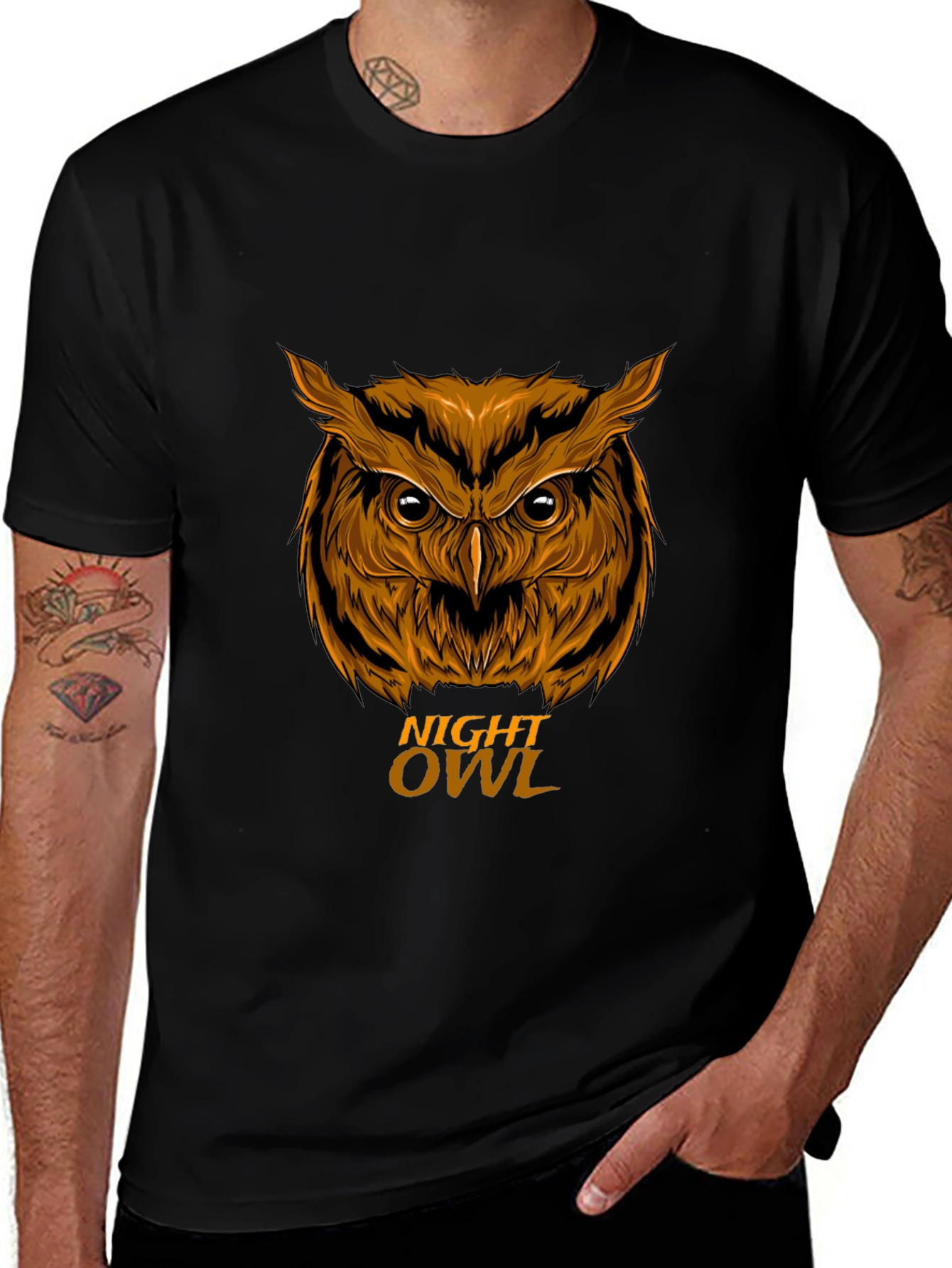 Night Owl Graphic Print Mens Black T-Shirt