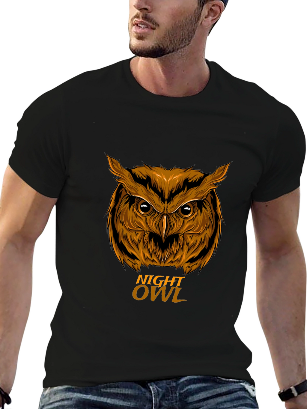 Night Owl Graphic Print Mens Black T-Shirt