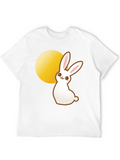 Cute Bunny & Moon Graphic T-Shirt - Black