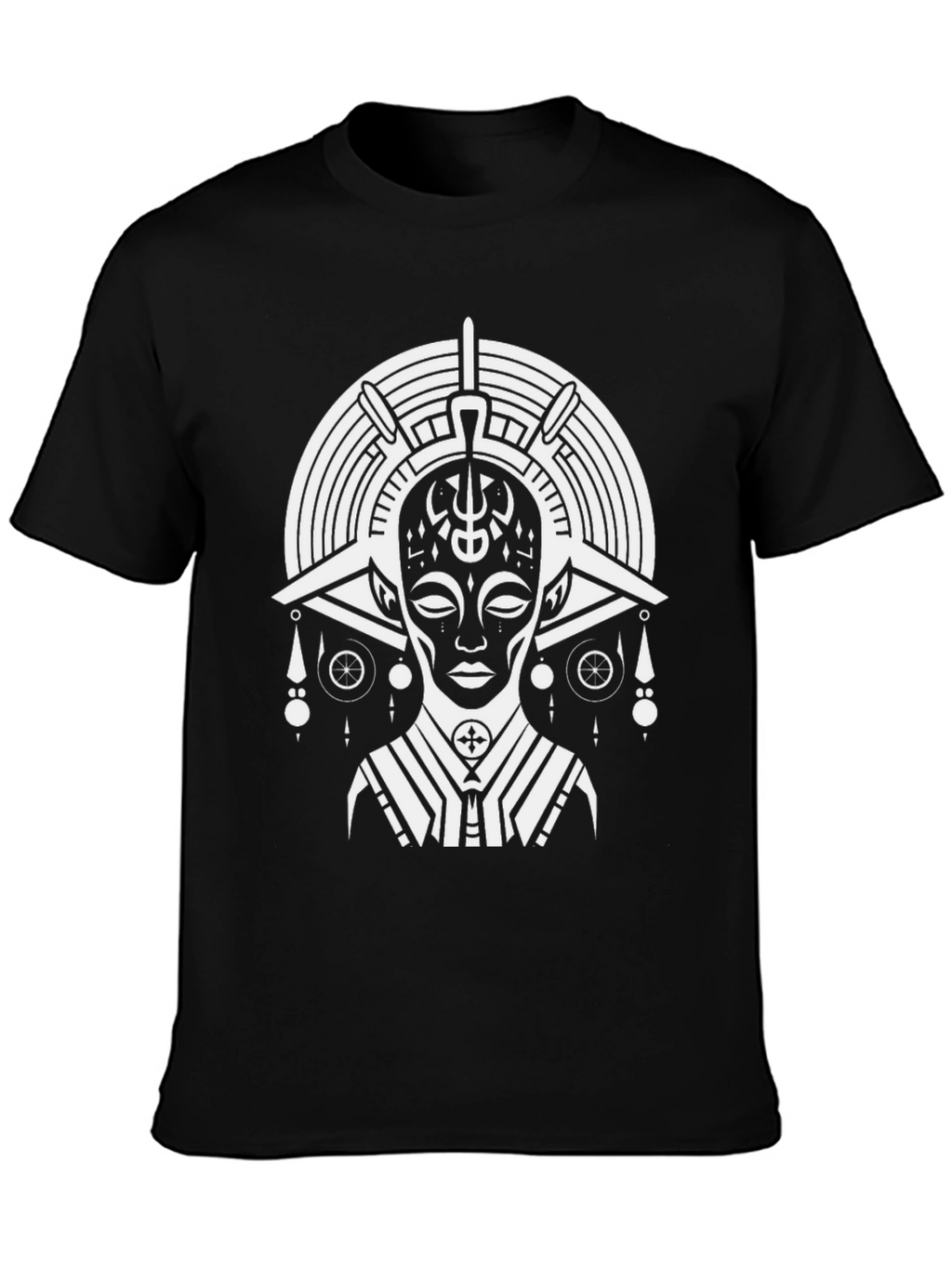 Abstract Tribal Print Black T-Shirt