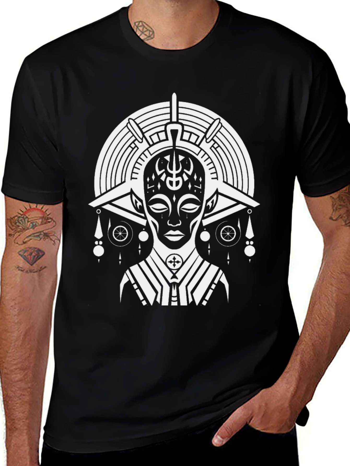 Abstract Tribal Print Black T-Shirt