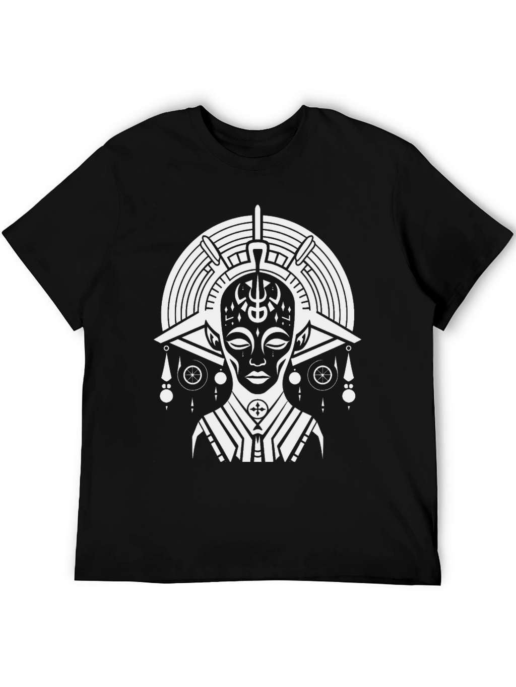 Abstract Tribal Print Black T-Shirt