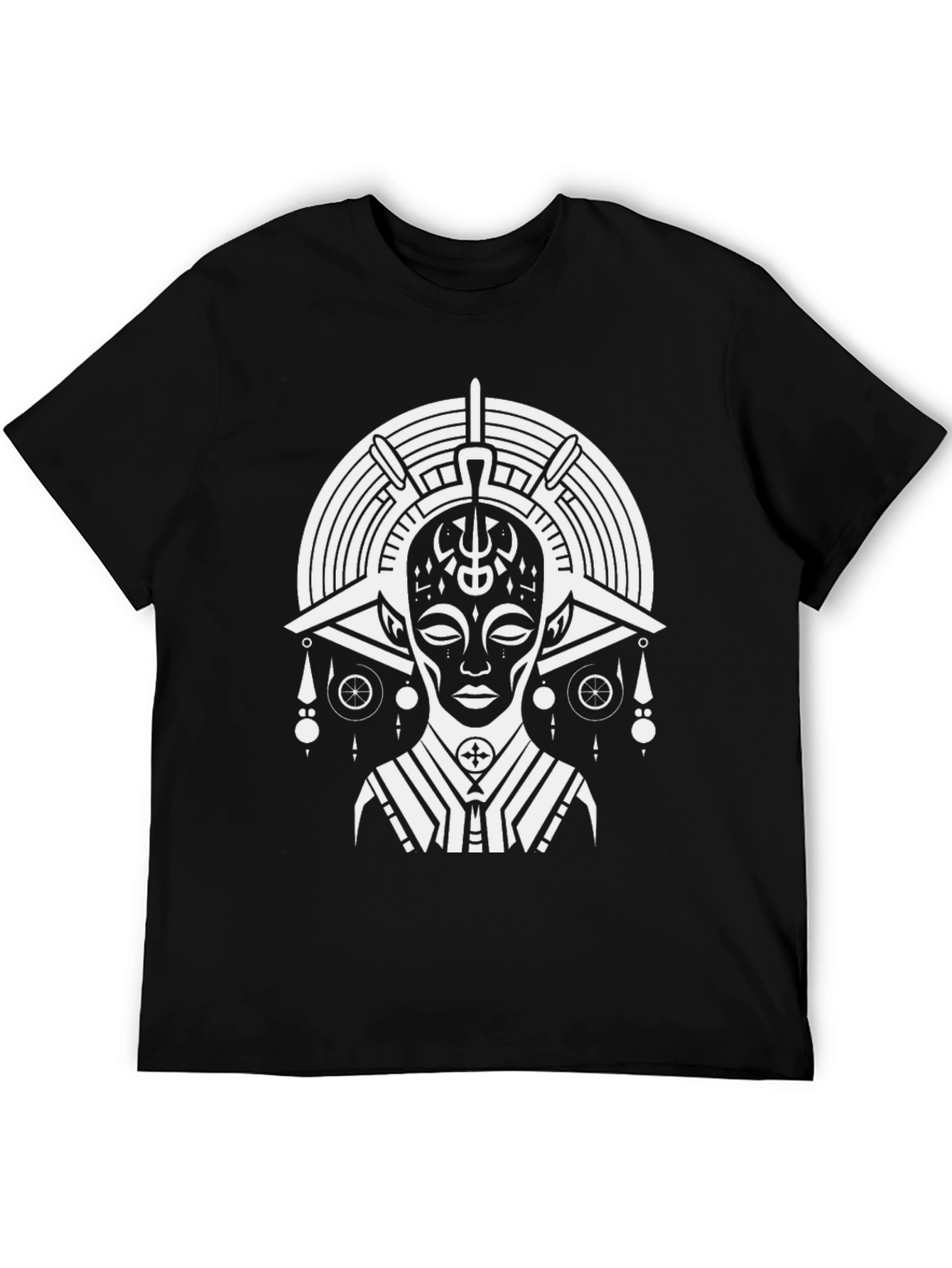 Abstract Tribal Print Black T-Shirt