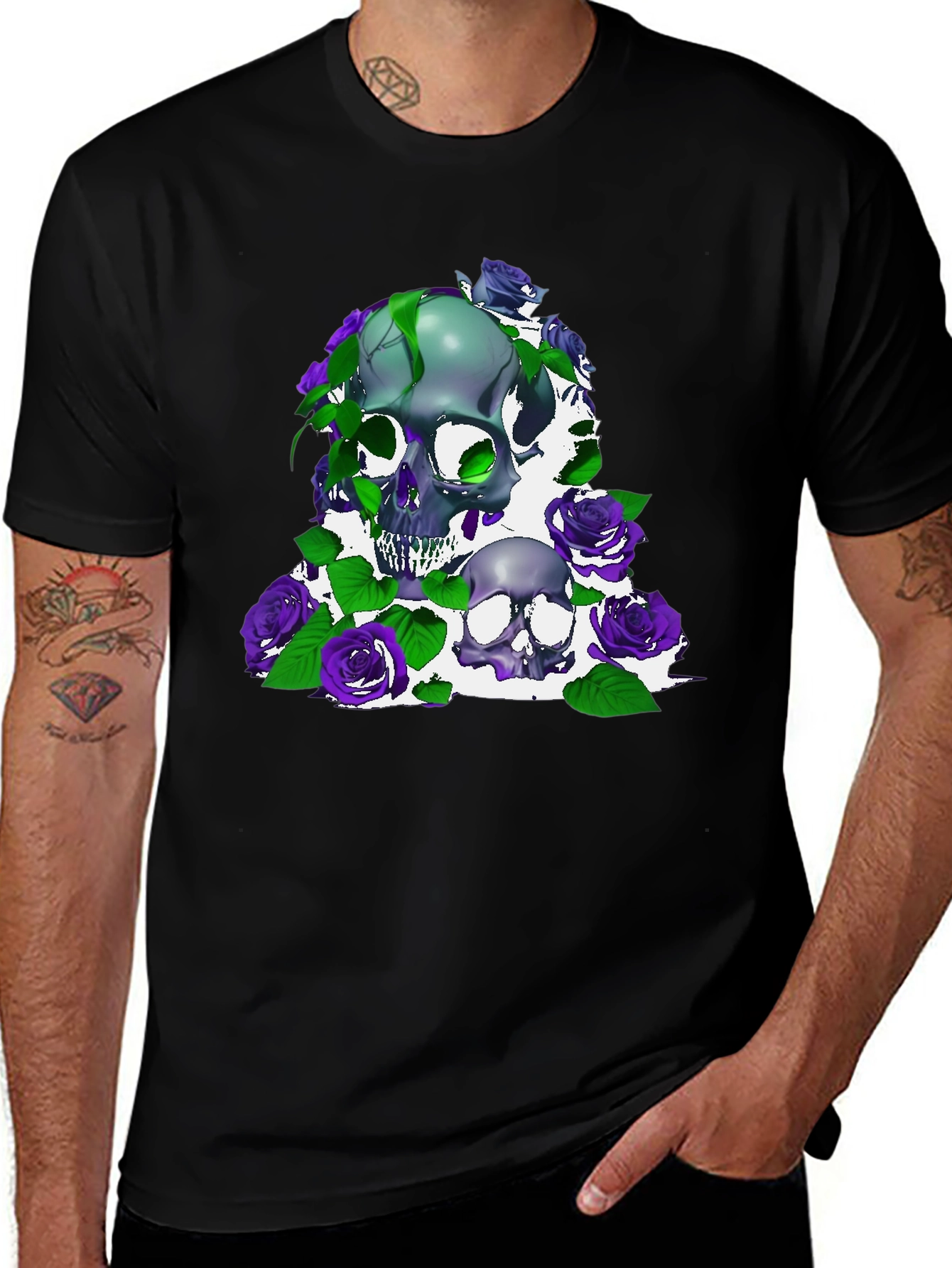 Skull & Roses Graphic Tee - Dark Style