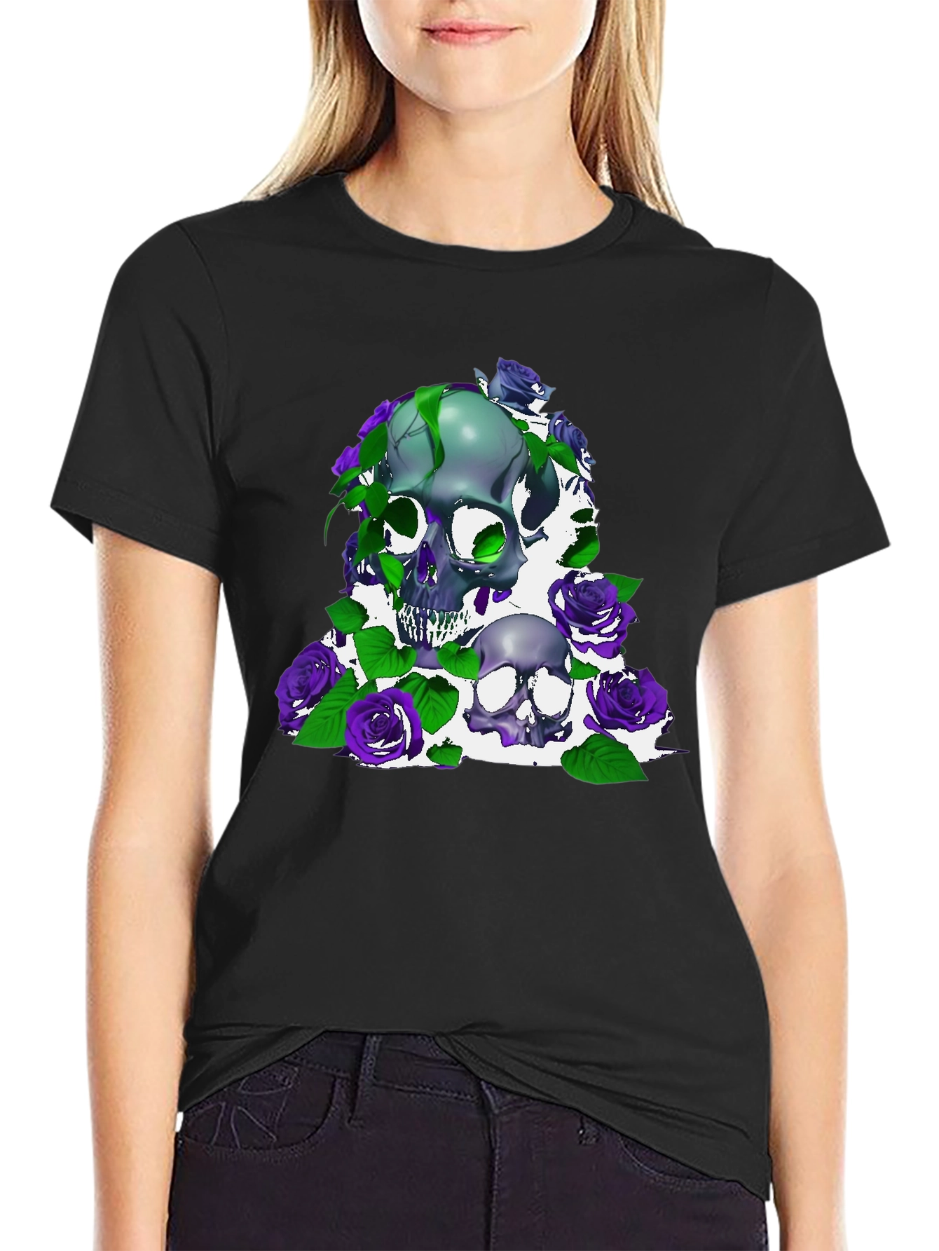 Skull & Roses Graphic Tee - Dark Style