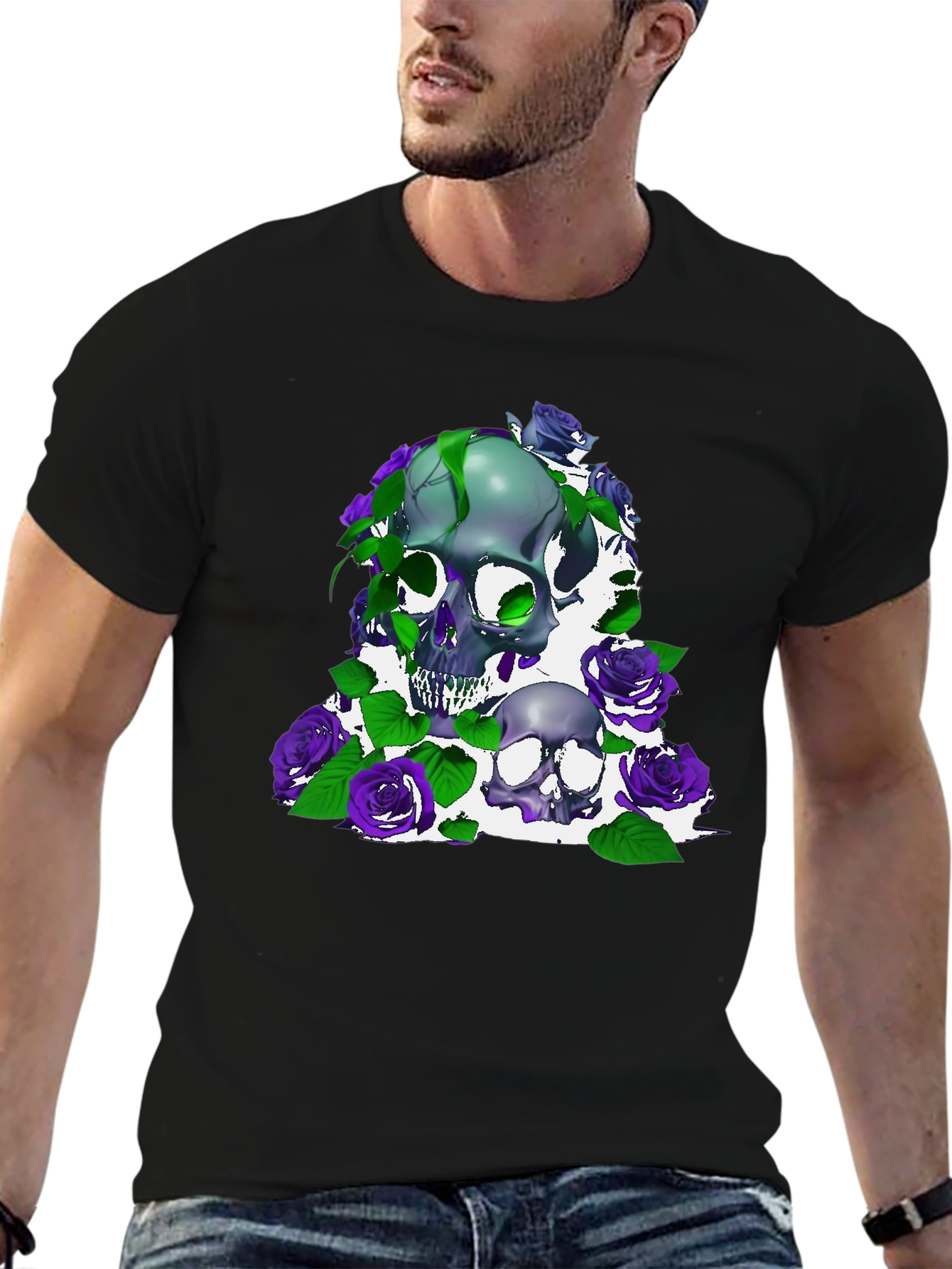 Skull & Roses Graphic Tee - Dark Style