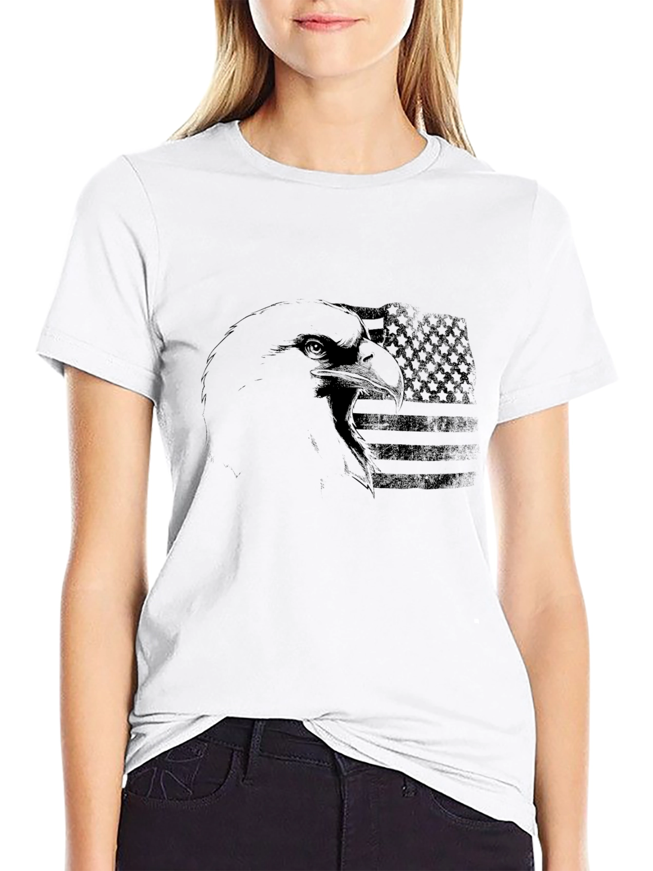 Mens Black Eagle USA Flag Graphic T-Shirt