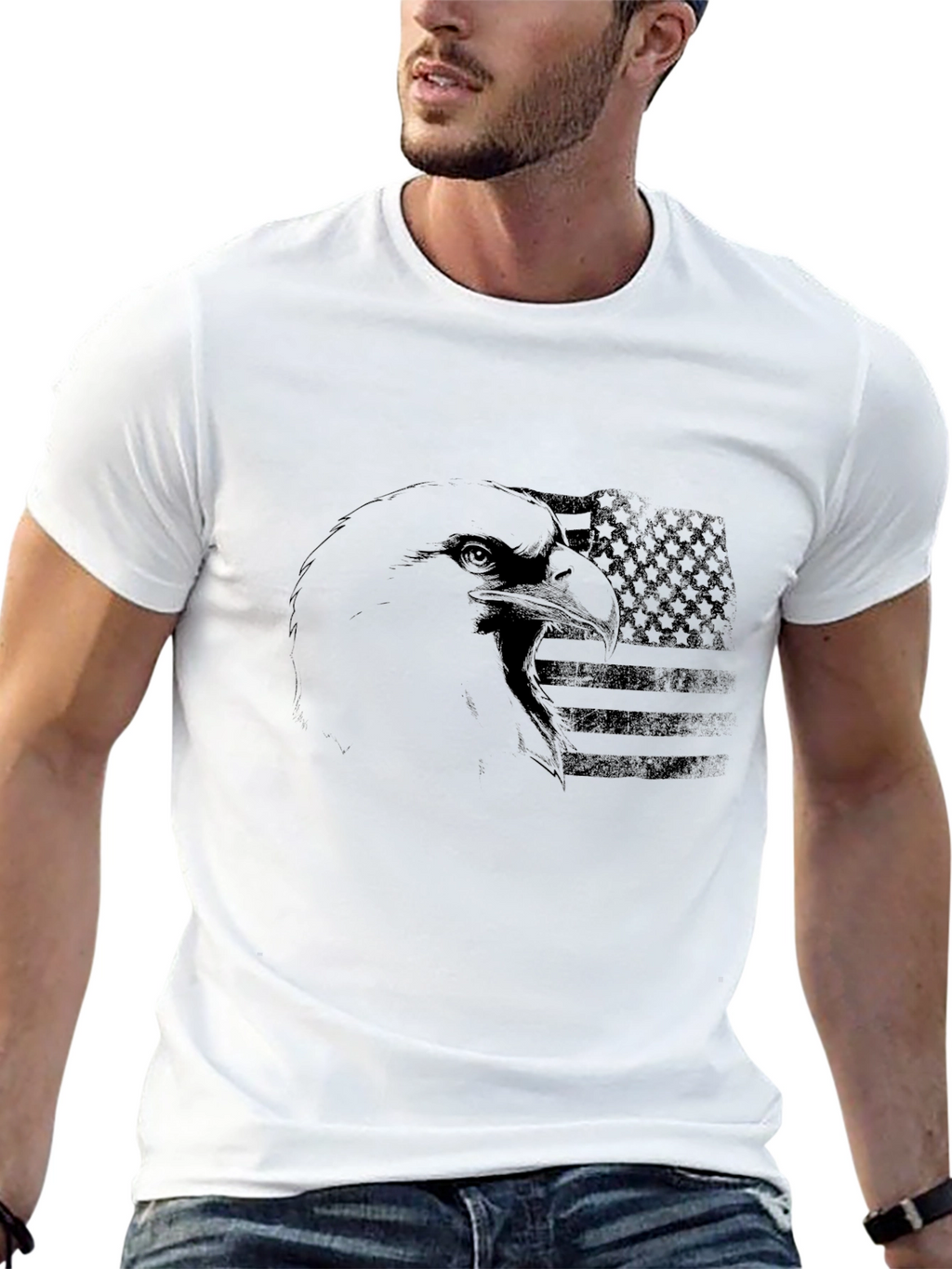 Mens Black Eagle USA Flag Graphic T-Shirt