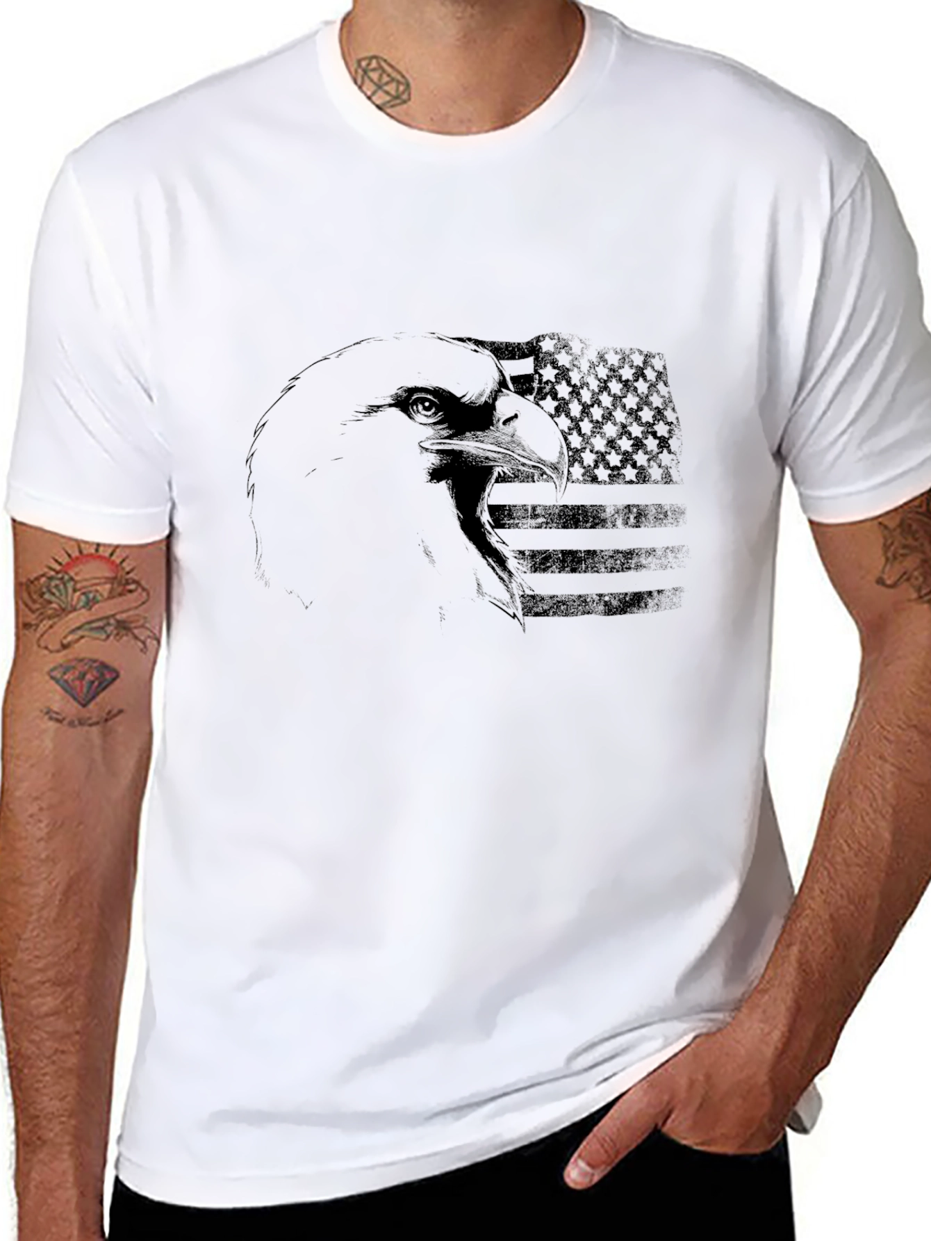 Mens Black Eagle USA Flag Graphic T-Shirt