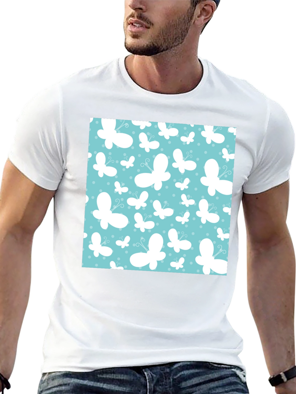 Butterfly Pattern Mens Black T-Shirt