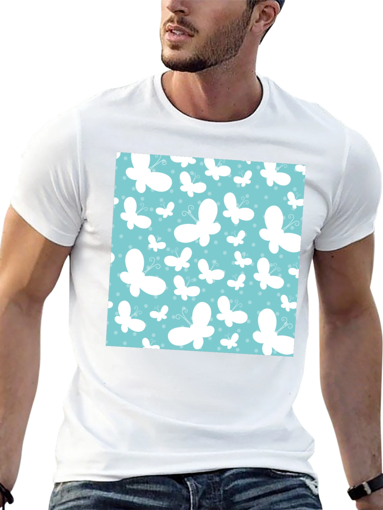 Butterfly Pattern Mens Black T-Shirt