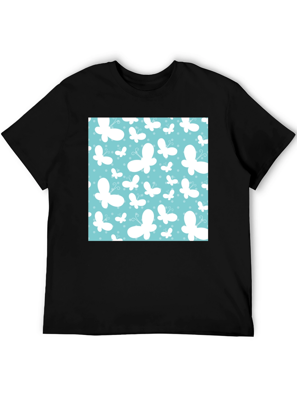 Butterfly Pattern Mens Black T-Shirt