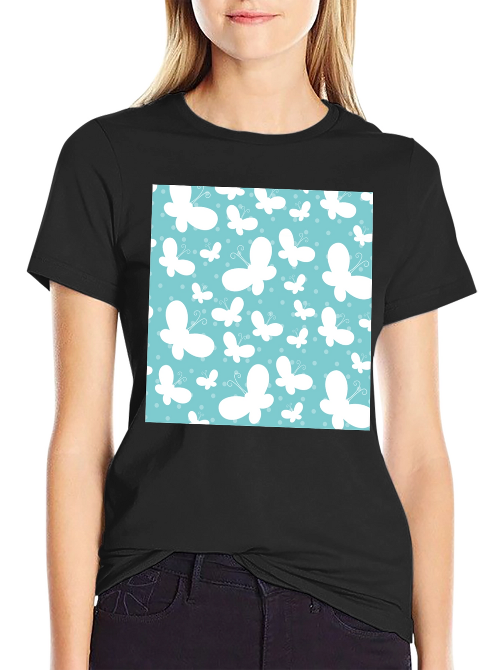 Butterfly Pattern Mens Black T-Shirt