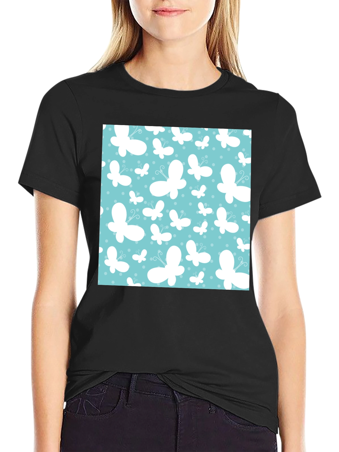 Butterfly Pattern Mens Black T-Shirt