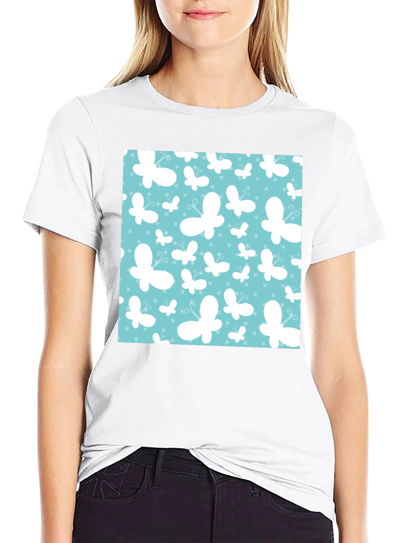 Butterfly Pattern Mens Black T-Shirt