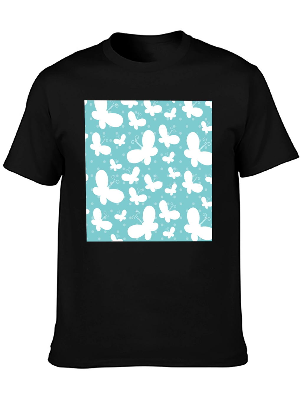 Butterfly Pattern Mens Black T-Shirt