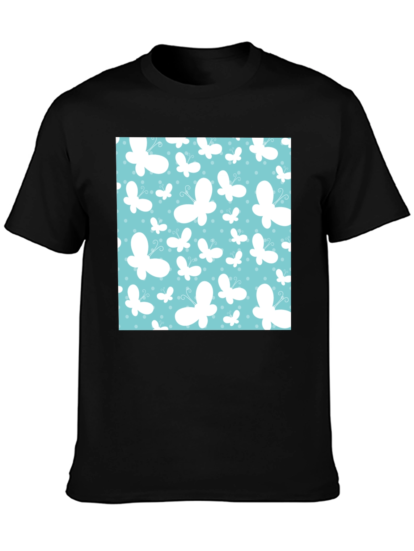 Butterfly Pattern Mens Black T-Shirt