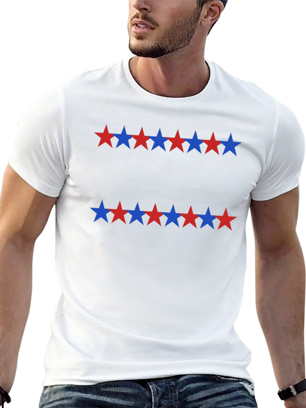 Stars Pattern Black Casual T-Shirt
