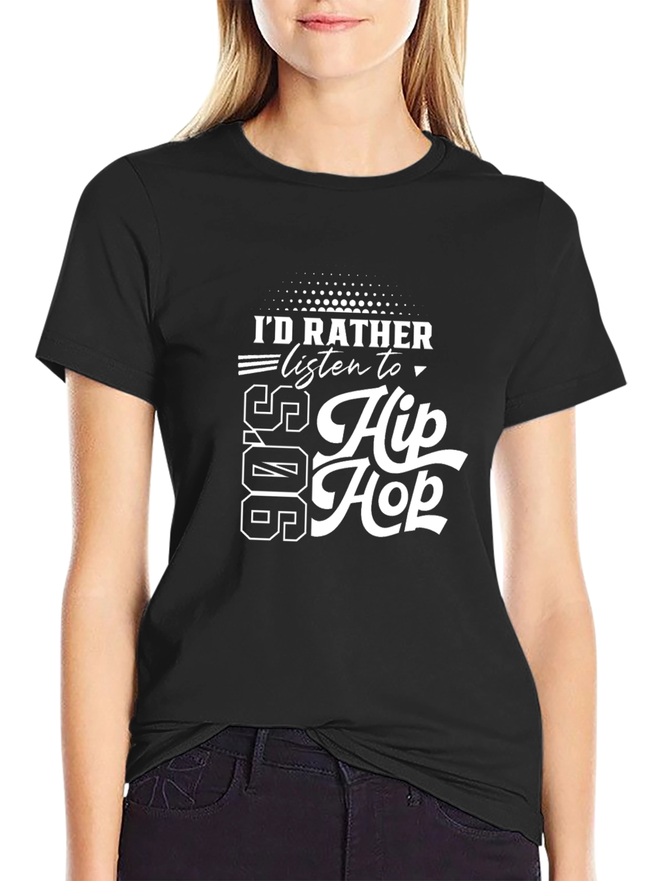 90s Hip Hop Graphic Tee - Black Cotton T-Shirt