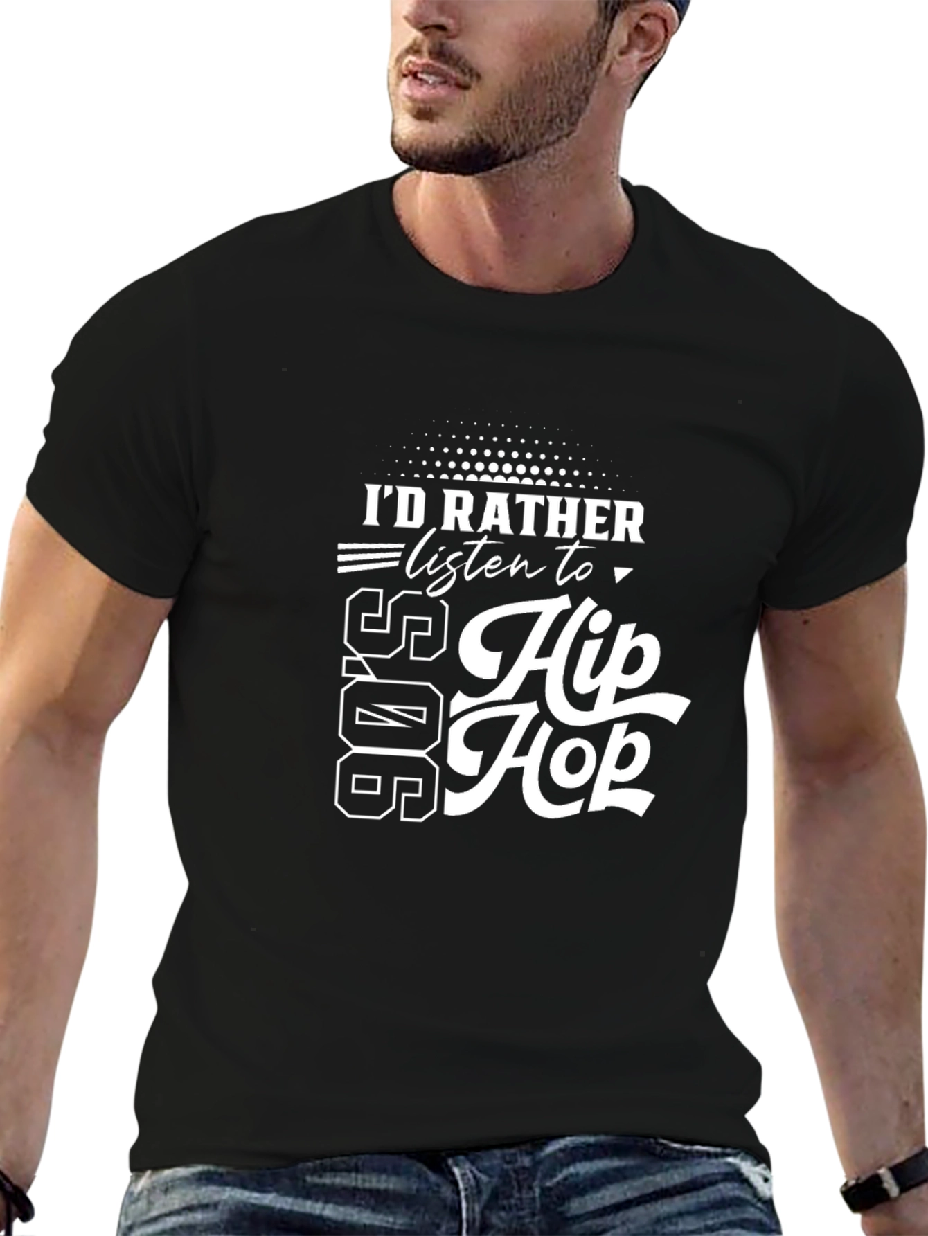 90s Hip Hop Graphic Tee - Black Cotton T-Shirt