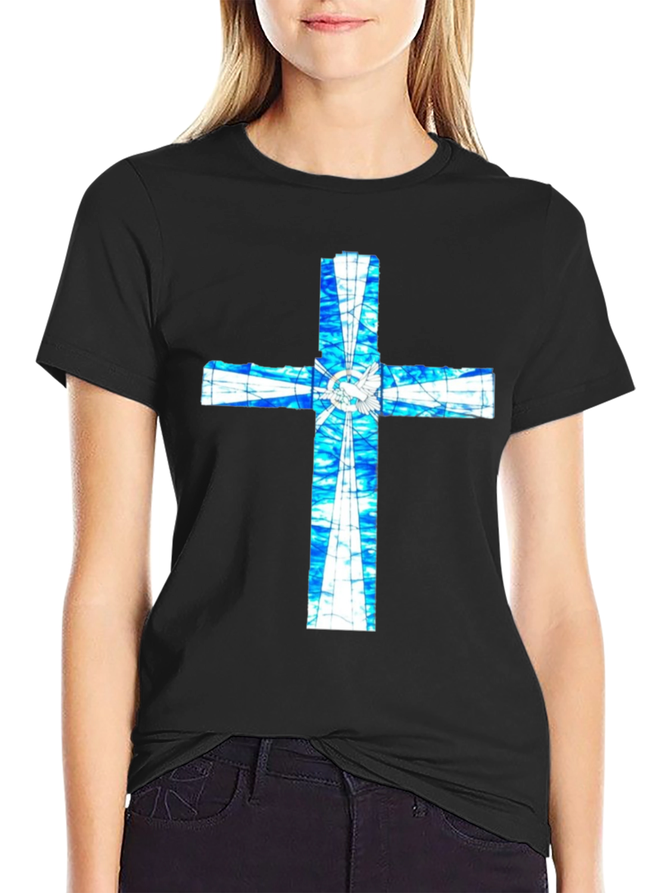 Stained Glass Cross Graphic T-Shirt
