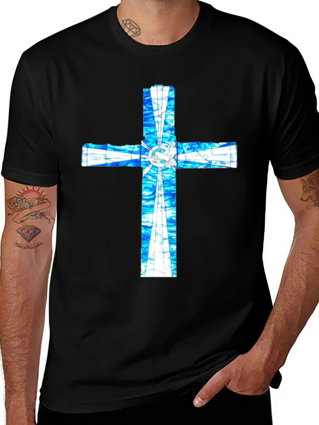 Stained Glass Cross Graphic T-Shirt