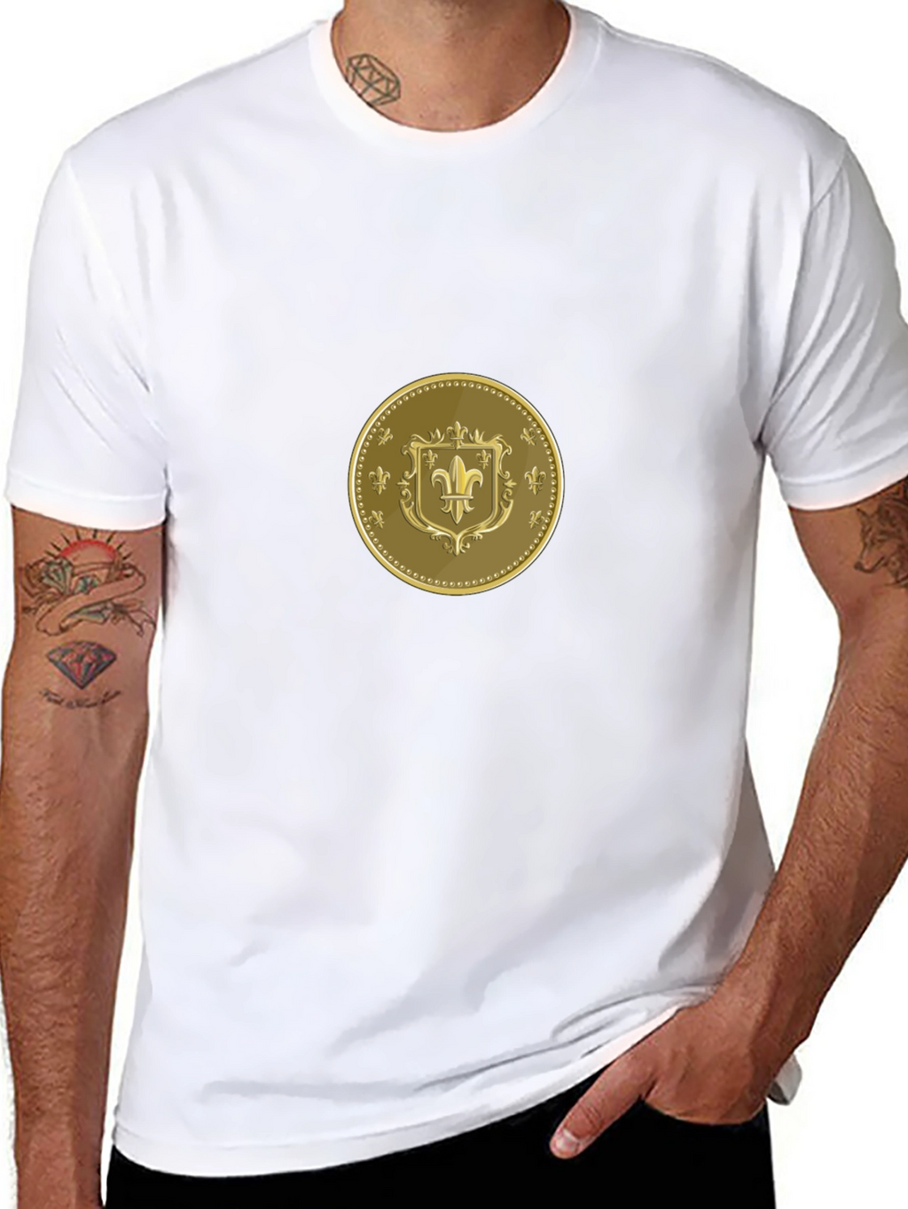 Black T-Shirt with Fleur-de-lis Coin Design