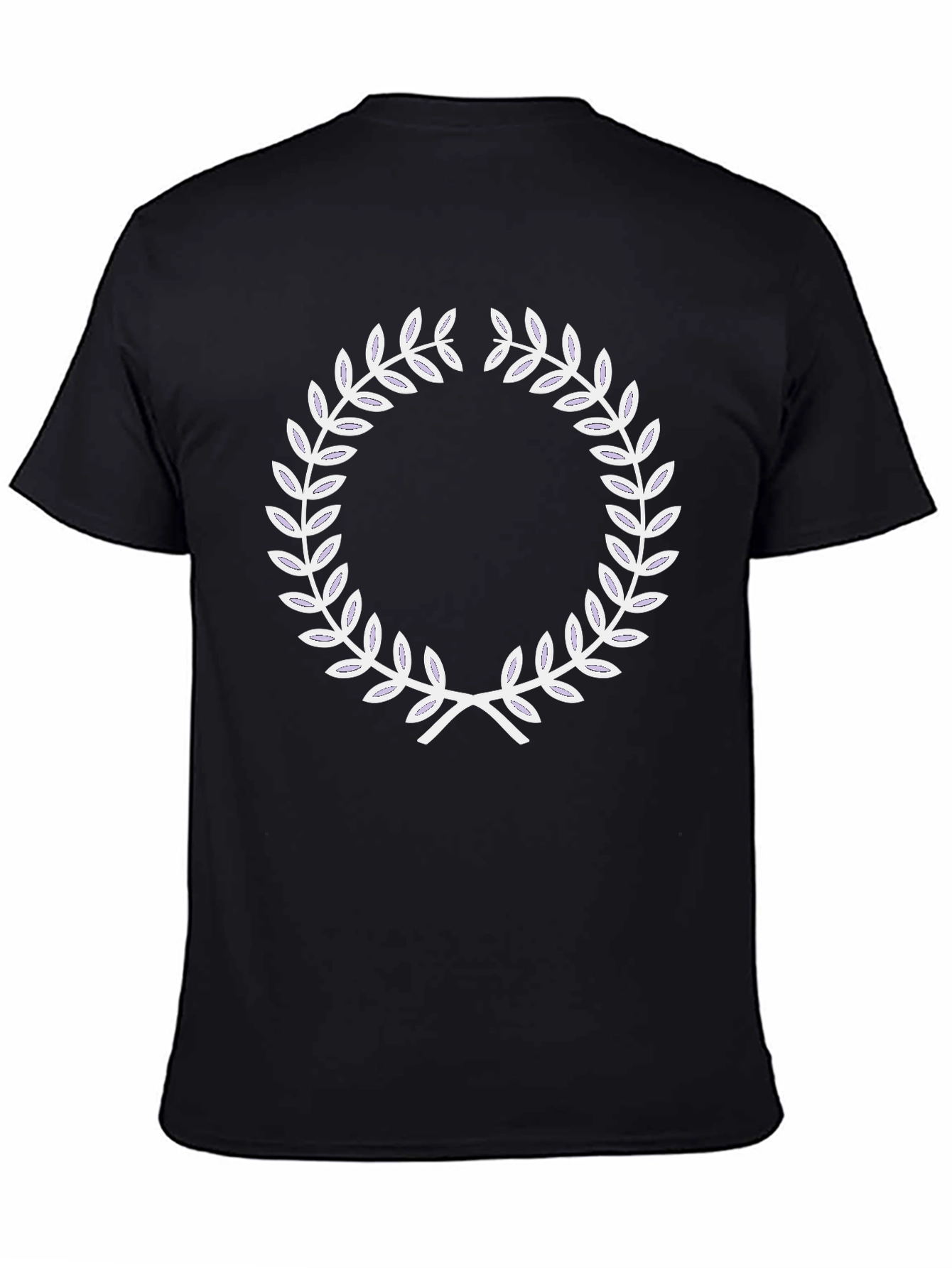 Black T-Shirt with White Laurel Wreath Design