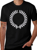 Black T-Shirt with White Laurel Wreath Design