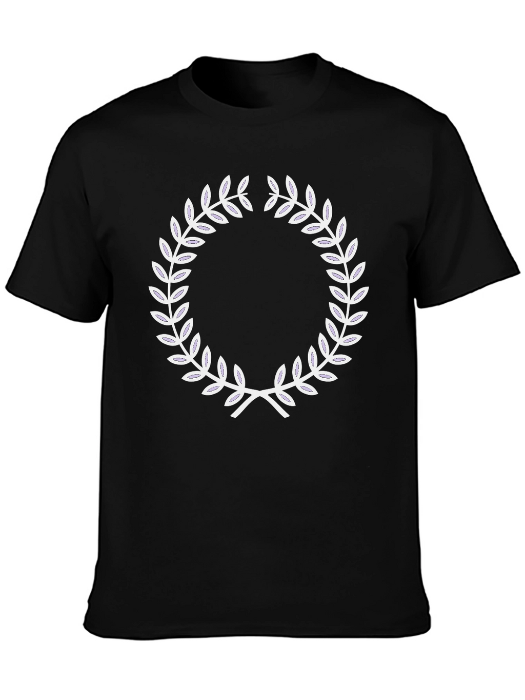 Black T-Shirt with White Laurel Wreath Design