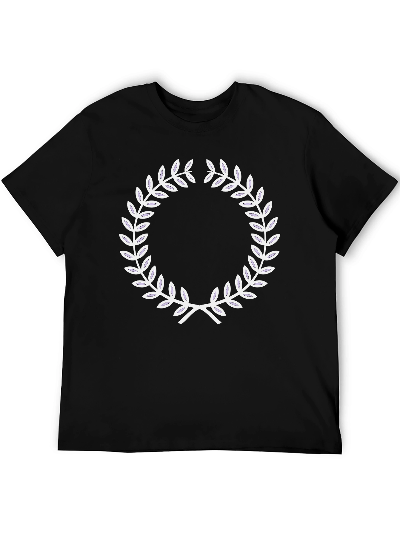 Black T-Shirt with White Laurel Wreath Design