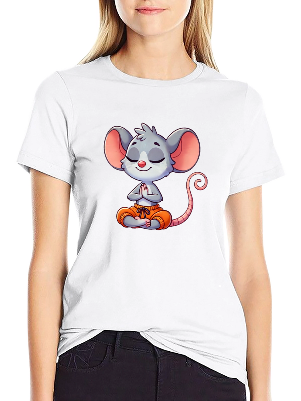Meditating Mouse Graphic T-Shirt - Black