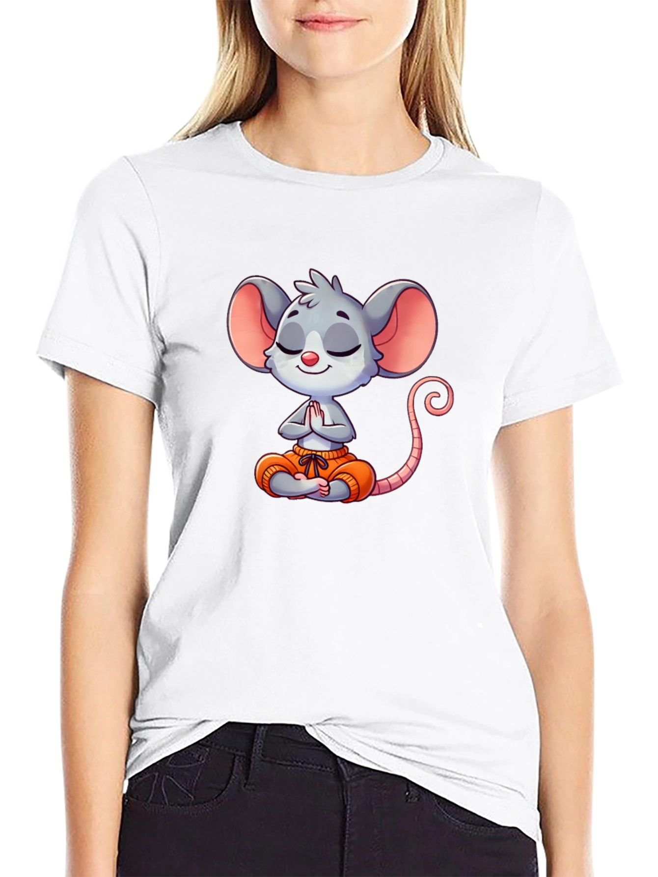 Meditating Mouse Graphic T-Shirt - Black