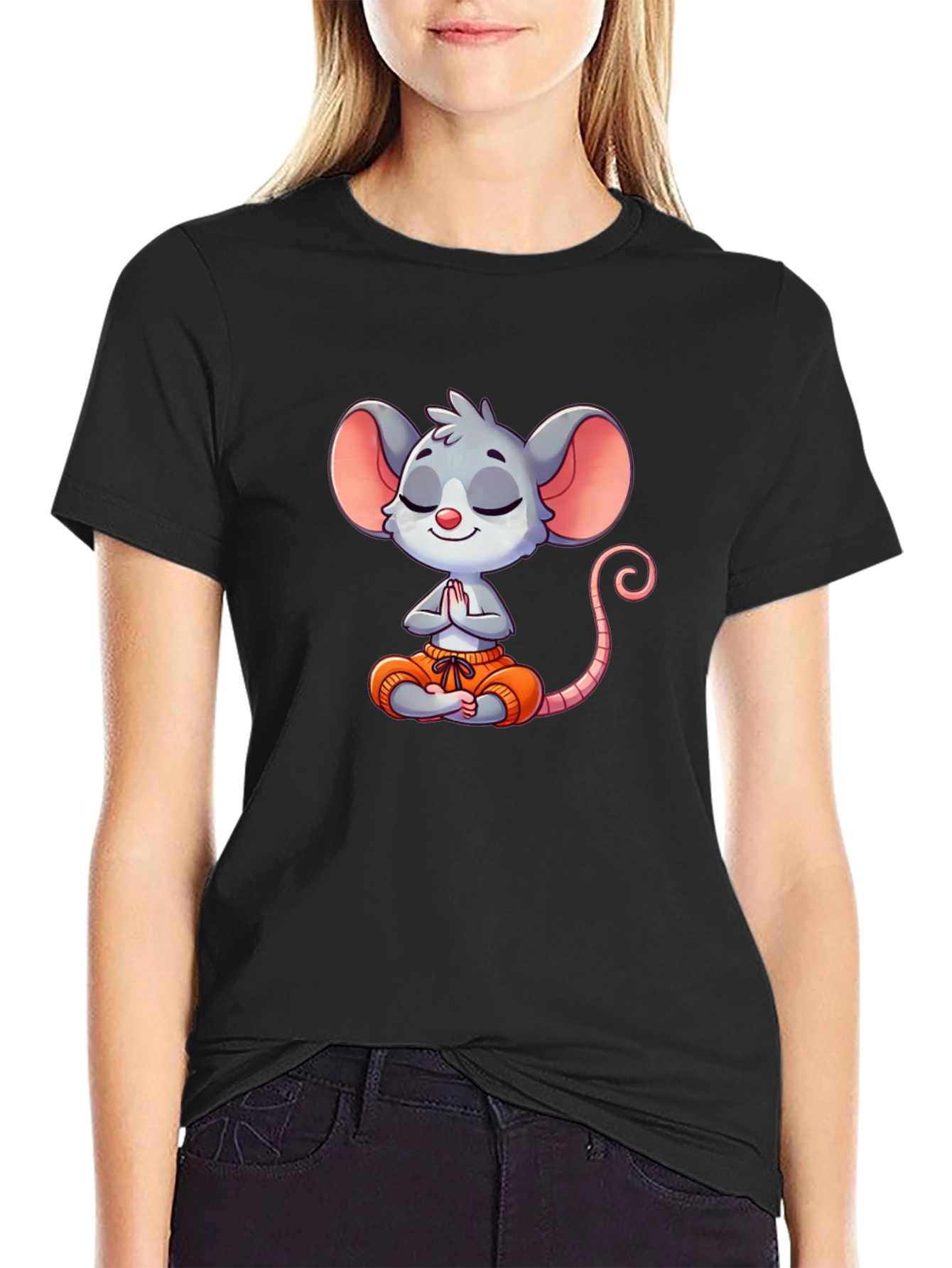 Meditating Mouse Graphic T-Shirt - Black
