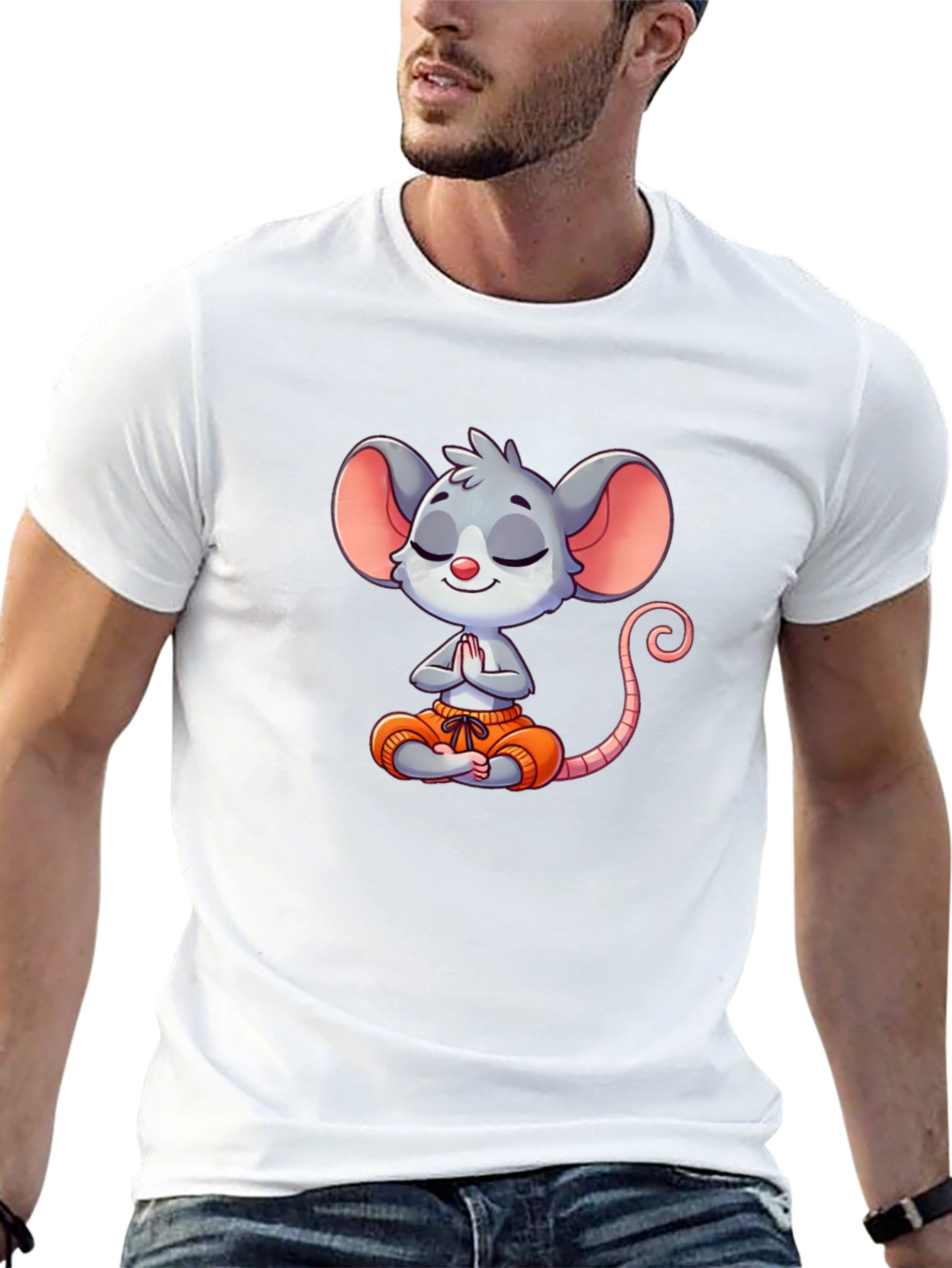 Meditating Mouse Graphic T-Shirt - Black