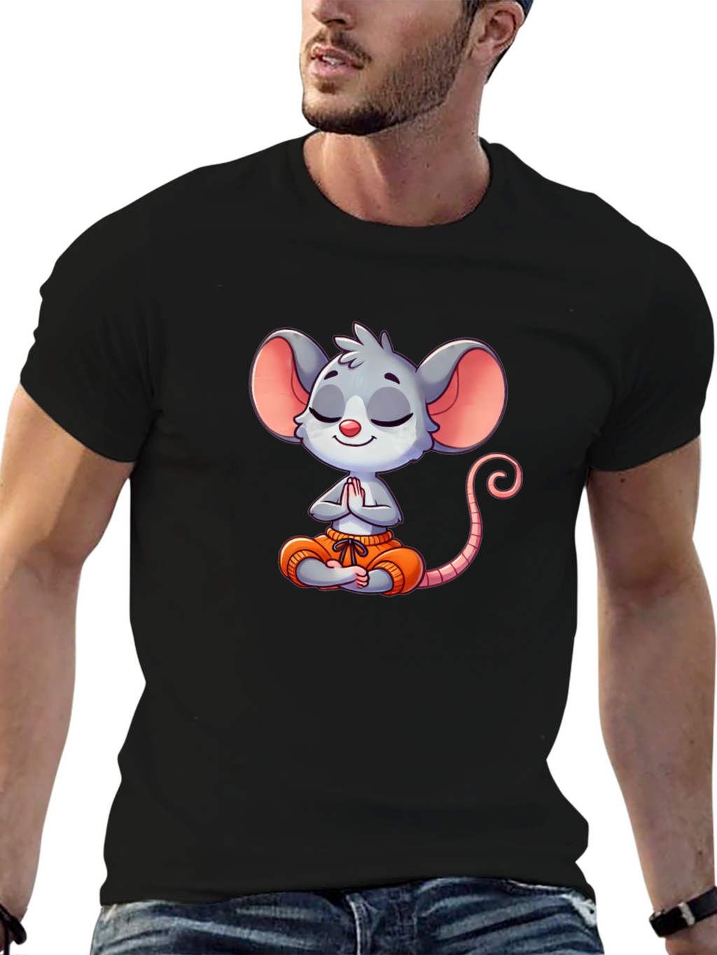 Meditating Mouse Graphic T-Shirt - Black