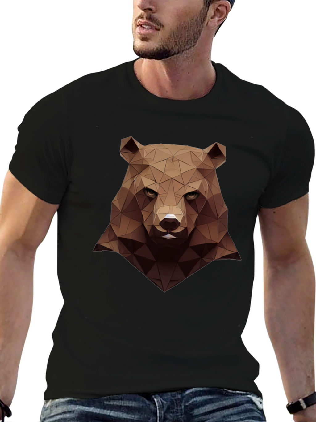 Geometric Bear Graphic Tee - Mens Black Shirt